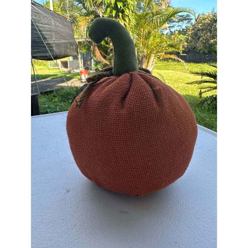 Happy Harvest Fall Season Stuffed Burlap Pumpkin Thanksgiving Shelf Sitter Decor